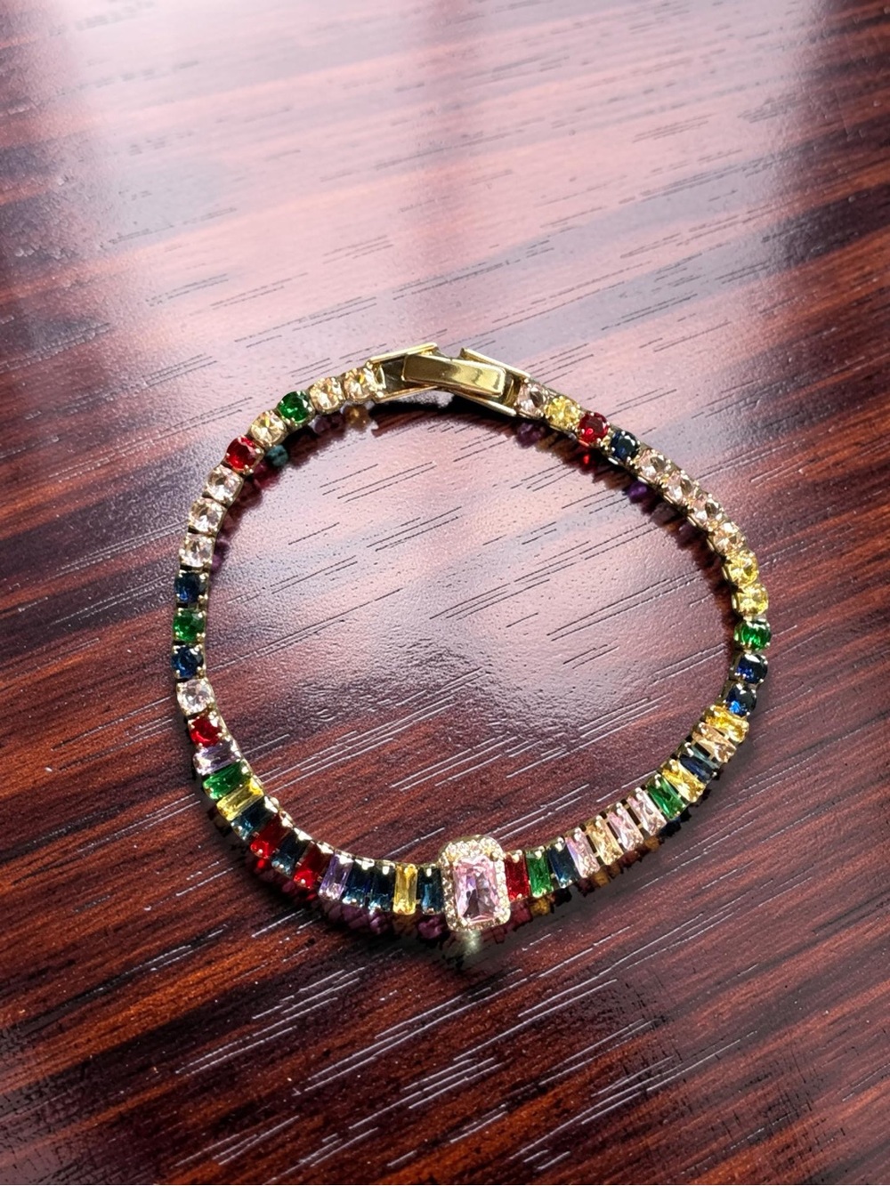 Gold Multicolor Crystal Tennis Bracelet - Picture 4 of 4